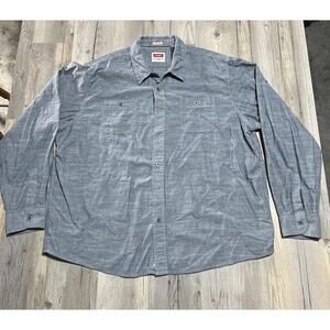 Wrangler Button Up Shirt Blue Long Sleeve Cotton Vintage Wash Men's 3XL